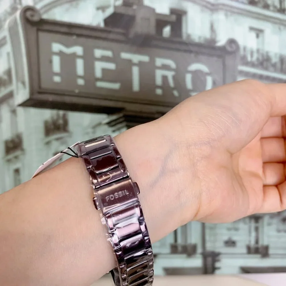 FOSSIL BQ3281 MODERN COURIER MIDSIZE CHRONOGRAPH WINE STAINLESS STEEL WATCH - Picture 3 of 5